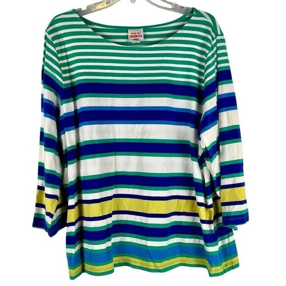 Ruby Rd. Favorites Striped 3/4 Sleeve Top 2X - Picture 2 of 11